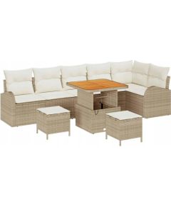 Vidaxl Zestaw sofy ogrodowej 9-częściowy z poduszkami beżowy polirattan akacja Lumarko! Dārza mēbeļu komplekti