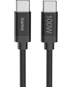 Hama Fabric Charging Cable, USB-C - USB-C, Nylon, 3 m, black - Cable Data USB kabeļi