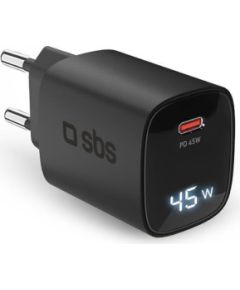 SBS LCD Wall Charger, USB-C, LCD, 45 W, black - Wall charger Telefonu lādētāji 220v
