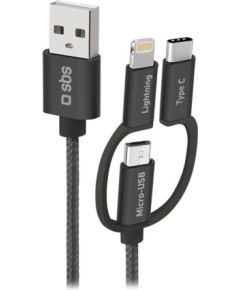 SBS USB / Micro USB, USB-C, Lightning, black - USB cable Data USB kabeļi