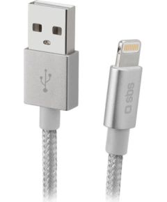 SBS Silver Metal Braided, USB-A - Lightning, silver - Cable Data USB kabeļi