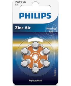 Philips Zinc Air, ZA13/PR48, 1.4V, 6 pcs - Battery Батарейки, аккумуляторы