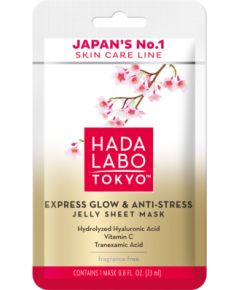 Hada Labo Tokyo, Premium, Hyaluronic Acid, Glow & Anti Stress, Sheet Mask, Face, Day, 23 ml Sejas kopšana