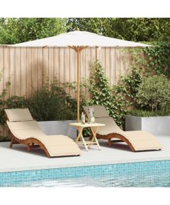 Vidaxl Leżaki z poduszkami 2 sztuki, beżowe, lite drewno akacjowe Guļamkrēsli un sauļošanās krēsli