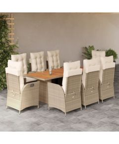 vidaXL 9-cz. zestaw mebli ogrodowych z poduszkami, beżowy, polirattan Dārza mēbeļu komplekti