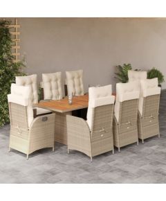 vidaXL 9-cz. zestaw mebli ogrodowych z poduszkami, beżowy, polirattan Dārza mēbeļu komplekti