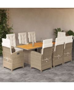 vidaXL 9-częściowy zestaw mebli ogrodowych z poduszkami, beżowy, polirattan Dārza mēbeļu komplekti
