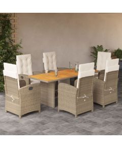 vidaXL 7-częściowy zestaw mebli ogrodowych z poduszkami, beżowy, polirattan Dārza mēbeļu komplekti