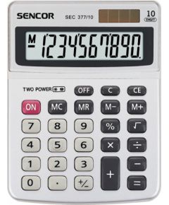 Kalkulator Sencor Sencor Kalkulator SEC 377/10, szara, biurkowy, 10 miejsc, podwójne zasilanie, metalowa obudowa Jaunumi - Birojam