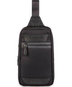 Piquadro, Trakai, Leather & Fabric, Mono Sling, Textile Crossbody Bag, Black, 42021990, 31 x 18 x 7 cm, For Men Сумки, обложки для ноутбуков