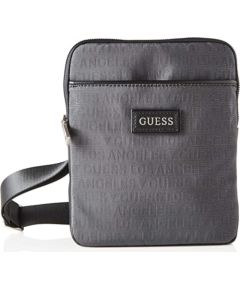 Guess, Dan, Flat Top Zip, Textile Crossbody Bag, Grey, 19 x 23 x 2.5 cm, For Men Сумки, обложки для ноутбуков