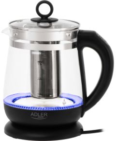 Adler Kettle AD 1299 Electric 2200 W 1.5 L Glass 360° rotational base Black Чайники (электрические)