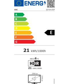AOC Q27G41ZDF 27 " QD-OLED QHD 16:9 240 Hz 0.03 ms 2560 x 1440 pixels 400 cd/m² HDMI ports quantity 1 Black Monitori