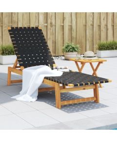 vidaXL vidaXL Leżak ze stolikiem, czarny, lite drewno akacjowe i tkanina Шезлонги и пляжные стулья