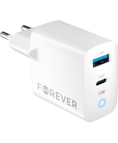 Forever TC-06 GaN Lādētājs PD / QC / 1x USB-C / 1x USB / 65W Telefonu lādētāji 220v