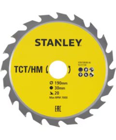 Griešanas disks kokam Stanley STA13030-XJ; 190x30 mm; 20T Zāģripas