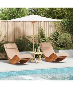 vidaXL Leżak słoneczny Zestaw 2 Beżowy Drewno i materiał tapicerowany Шезлонги и пляжные стулья