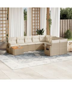 vidaXL 10-częściowy zestaw mebli ogrodowych z poduszkami, beżowy, polirattan Dārza mēbeļu komplekti