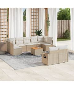 vidaXL 10-częściowy zestaw mebli ogrodowych z poduszkami, beżowy, polirattan Dārza mēbeļu komplekti