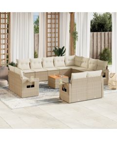 vidaXL 13-częściowy zestaw mebli ogrodowych z poduszkami, beżowy, polirattan Dārza mēbeļu komplekti