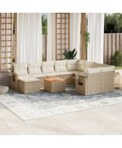 vidaXL 11-częściowy zestaw mebli ogrodowych z poduszkami, beżowy, polirattan Dārza mēbeļu komplekti