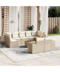 vidaXL 10-częsciowy zestaw mebli ogrodowych z poduszkami, beżowy, polirattan Dārza mēbeļu komplekti