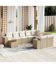 vidaXL 10-częsciowy zestaw mebli ogrodowych z poduszkami, beżowy, polirattan Dārza mēbeļu komplekti