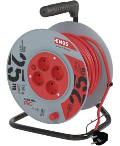 Emos PVC pagarinātāja auklas ruļlis - 4 kontaktligzdas, 25 m, 1,5 mm2 SCHUKO Strāvas pagarinātāji