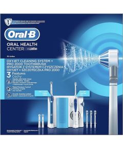 Oral-B Pro 2000+ Rechargeable Electric Toothbrush Kit with Dental Jet 1 Oxyjet Water Flosser, 1 Toothbrush, 4 Oxyjet Cannula, 3 Brushes, White Blue Elektriskās zobu birstes, irigatori