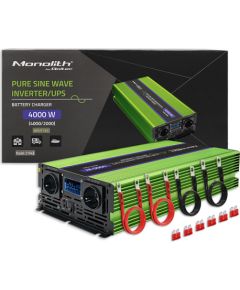 Qoltec Pure Sine Wave Inverter Monolith | battery charger | UPS | 2000W | 4000W | 12V to 230V | LCD Strāvas pārveidotāji