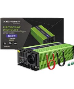Qoltec Pure Sine Wave Inverter Monolith | battery charger | UPS | 600W | 1200W | 12V to 230V Strāvas pārveidotāji