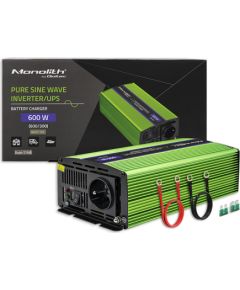 Qoltec Pure Sine Wave Inverter Monolith | battery charger | UPS | 300W | 600W | 12V to 230V Strāvas pārveidotāji