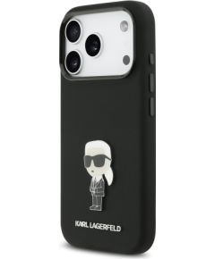 Karl Lagerfeld Liquid Silicone Metal Ikonik Case Aizsargapvalks priekš iPhone 17 Pro / melns Neoriģinālie Maciņi