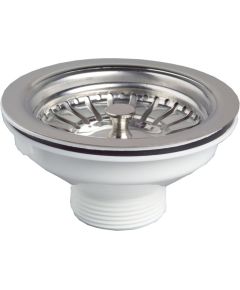 Wirquin izplūde ar sietiņu, 1½ x 90 mm, plastmasa, balta/nerūsējošais tērauds Sifoni