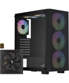 Aerocool B509A Flow-G-BK-v1, with power supply Aero 650 (black, tempered glass) Datoru korpusi