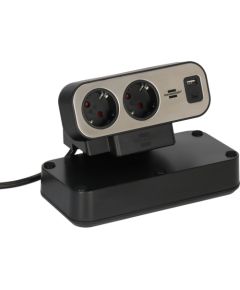 Brennenstuhl estilo Duplex 9-way table power strip, 2x USB, black/silver, 2-meter cable, USB-A, USB-C, with illuminated safety switch Strāvas pagarinātāji