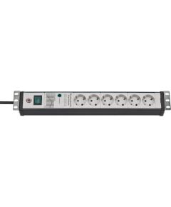 Brennenstuhl Premium-Line 6-way power strip, 19" format, black/light grey, 3 meters, 60,000A surge protection Strāvas pagarinātāji