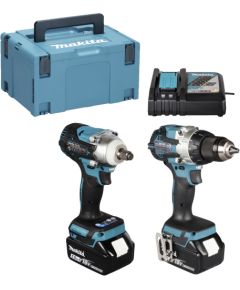 Makita cordless combo kit DLX2533TJ, cordless drill DDF489Z + cordless impact wrench DTW300Z, 18 volt blue/black, 2x Li-ion battery 5.0 Ah, MAKPAC Jaunumi -Dārzam