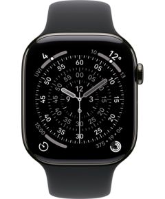 Apple Watch Series 11, Smartwatch Titanium Slate, Titanium Case, 46 mm, Black Sport Band M/L, Cellular Smart-Watch Pulksteņi