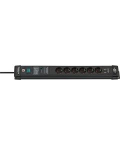 Brennenstuhl Premium-Line 6-way power strip, black, 3 meters, 60,000A surge protection, 2x USB-A Strāvas pagarinātāji