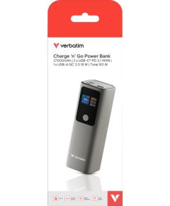 Verbatim Powerbank Charge 'n' Go 27,000mAh, 183 Watt gray, PD 3.1, Quick Charge 3.0 Aудио-видео