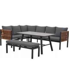 Ambiance Zestaw Mebli Ogrodowych Jadalnianych TEXAS Narożny dla 6 Osób Sofa Stół Ławka SZARY Dārza mēbeļu komplekti