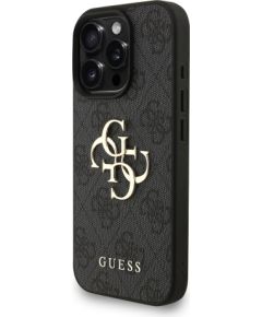 Guess PU 4G Metal Logo Strap Case Aizsargapvalks priekš iPhone 16 Pro Max / melns Neoriģinālie Maciņi
