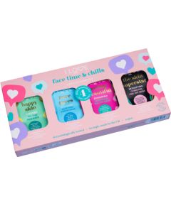 Time & Chills Set I Love: Beautiful Peeling, Peeling, Sheet Mask, For Face, 10 ml + Skin Superstar, Detoxifying, Sheet Mask, For Face, 10 ml + Happy Skin, Purifying, Sheet Mask, For Face, 10 ml + Pure Pores, Cleansing, Sheet Mask, For Face, 10 ml Dāvanu komplekti