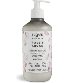 I Love, Naturals Collection, Vegan, Moisturizing, Rose & Argan, Lotion, For Hands & Body, 500 ml Косметика для тела