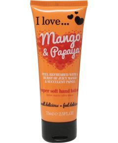 I Love, Originals, Hydrating, Hand Lotion, Mango & Papaya, 75 ml Ķermeņa kosmētika