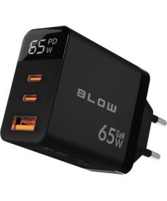 Blow LCD wall charger USB socket + USB-Cx2 PD 65W GAN black wattmeter Зарядные устройства