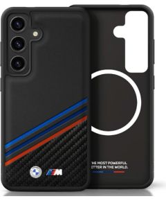 BMW Leather Tricolor Stripe with MagSafe Aizmugurējais Apvalks priekš Samsung Galaxy S25 Neoriģinālie Maciņi