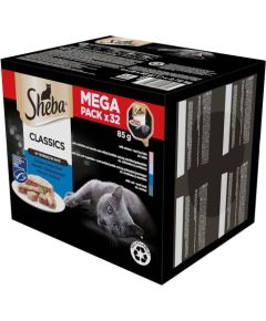 SHEBA Tray of Pate White Fish/Fish/Salmon/Tuna - wet cat food - 32x85 g Консервы кошек