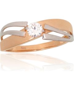 Zelta gredzens #1101201(Au-R+PRh-W)_CZ, Sarkanais Zelts 585°, rodijs (pārklājums), Cirkoni, Izmērs: 21, 2.4 gr. Sieviešu